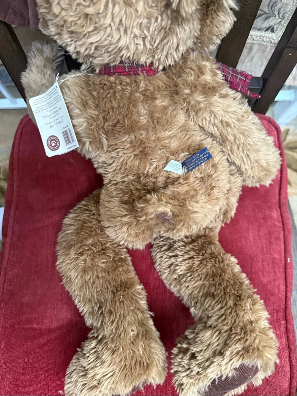 Boyds Bears Brown Plush Moose Dog Toy with Red Plaid Bow